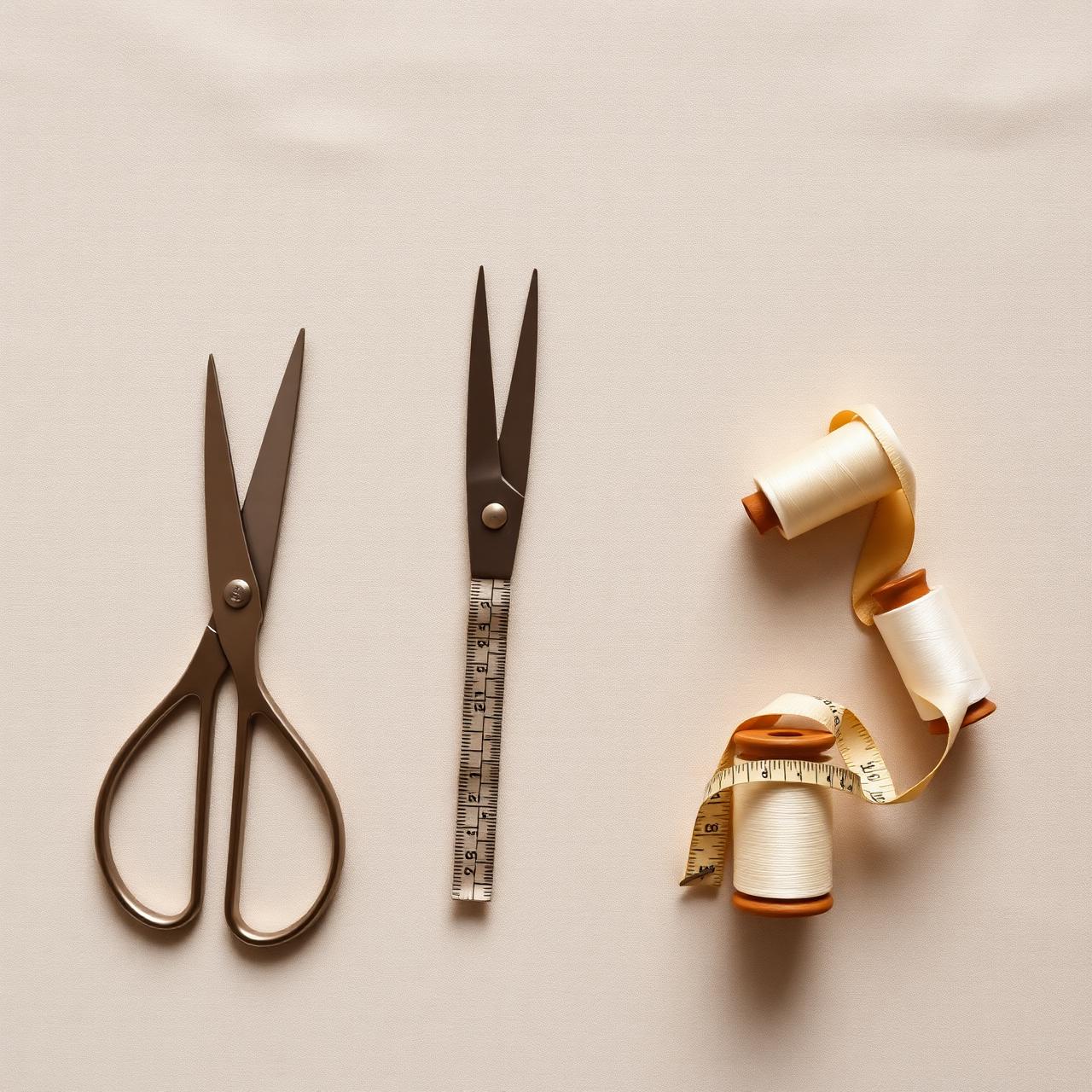 Outils de couture sur lin beige